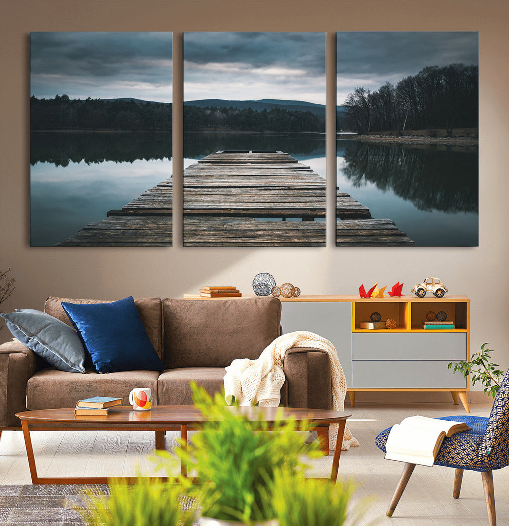 Wooden Bridge Near Lake Wall Art Canvas Print