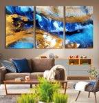 Blue Orange Marble Fluid Effect Canvas Wall Art Print