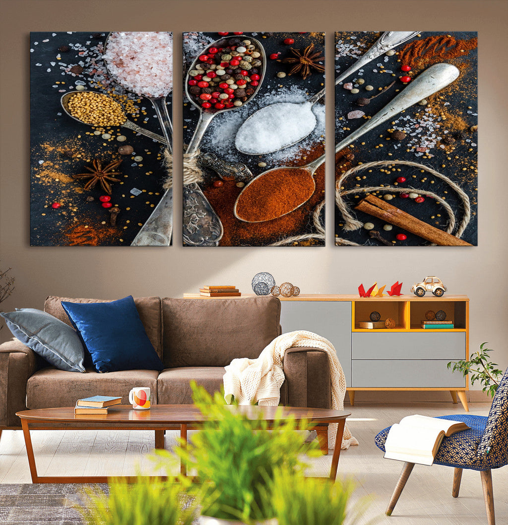 Spices and Seasonings Canvas Wall Art | Colorful Triptych Kitchen Decor