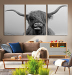 Texas Cow Wall Art Canvas, Texas Longhorn Cattle Canvas Print