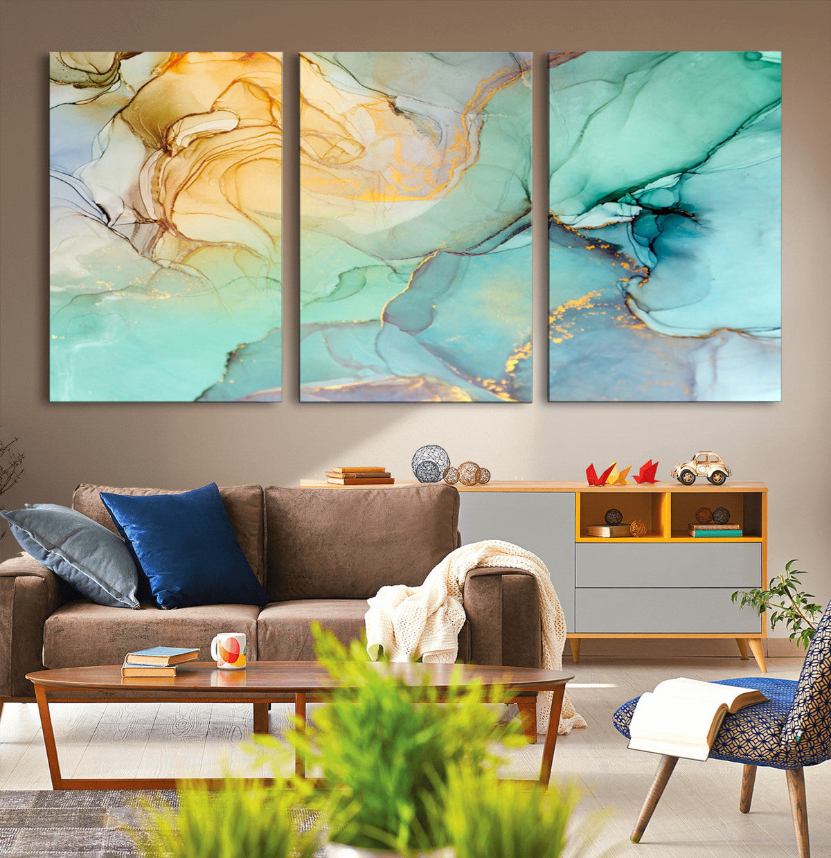 Green Marble Fluid Effect Abstract Canvas Wall Art Print