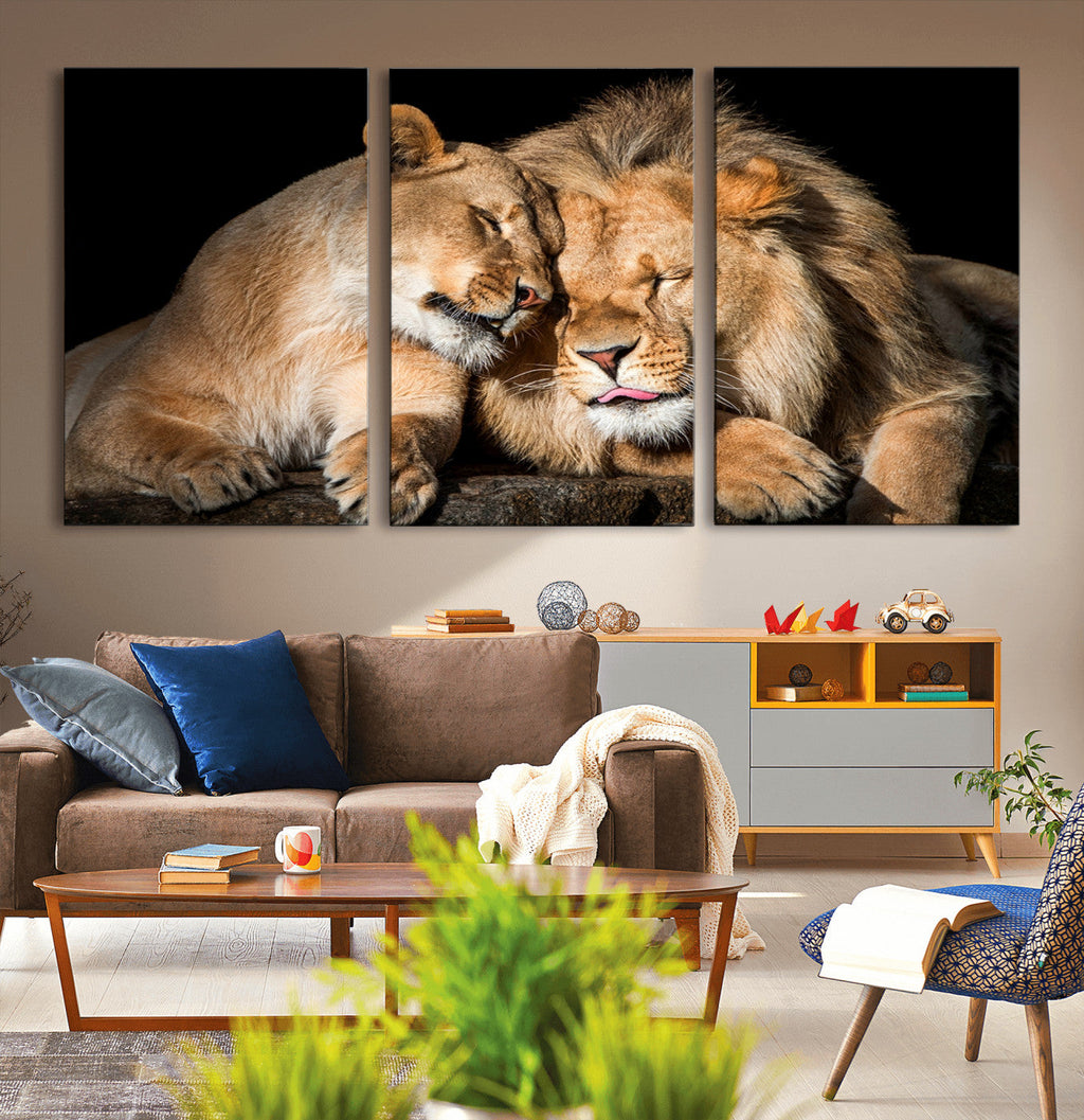 Lion and Lioness Wall Art Canvas Print | African Wildlife Animal Art