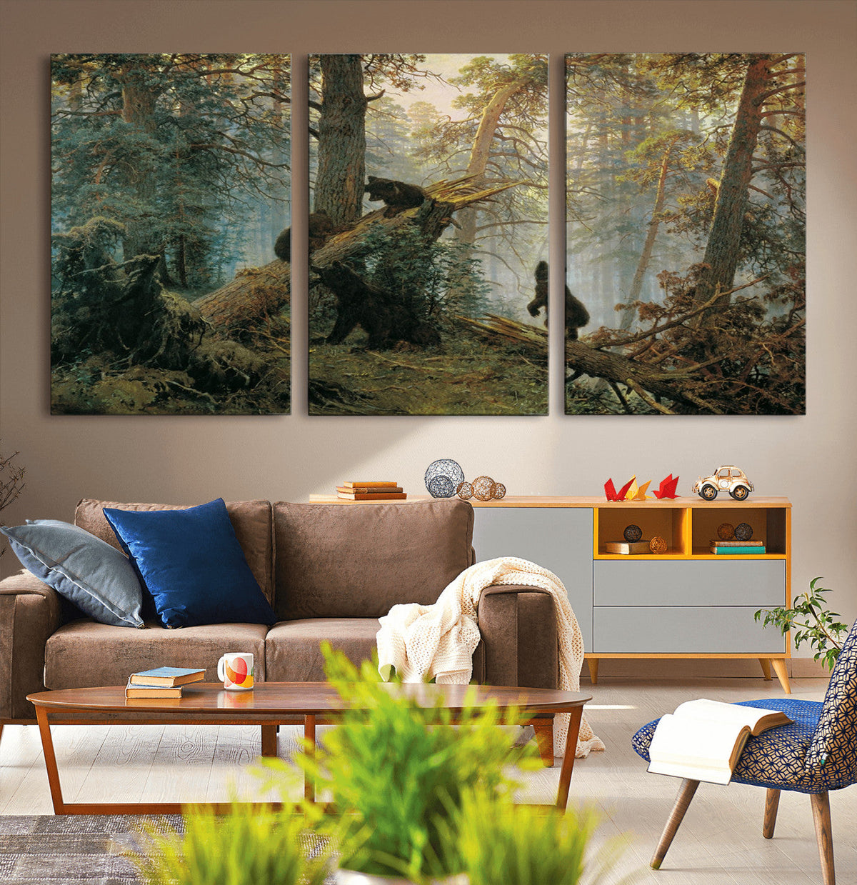Baby Bears in Forest Wall Art Canvas Print