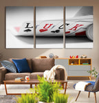 Framed Lucky Poker Cards Canvas | Modern Triptych Wall Art for Game Rooms