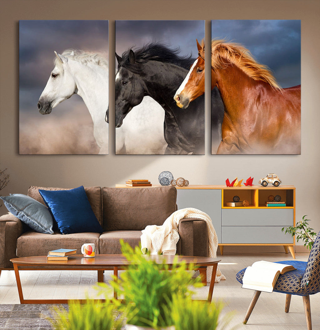 Animal Wall Art Three Horses Farmhouse Art Canvas Print