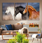 Animal Wall Art Three Horses Farmhouse Art Canvas Print