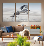 Prancing Horse Desert Large Wall Art Canvas Print, Majestic Horse Animal Artwork
