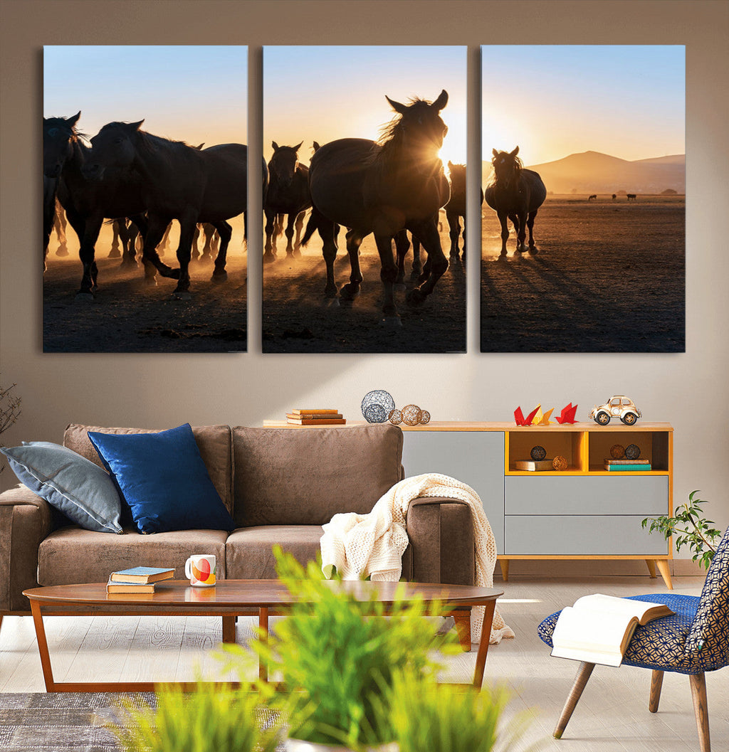 Horse Herd Wall Art Animal Canvas Print