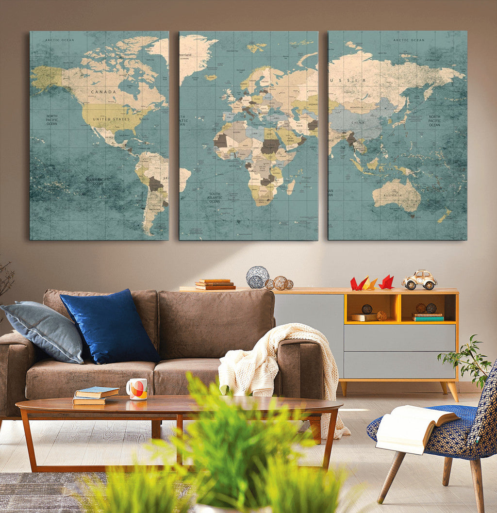 Classic World Map Canvas Print | Framed Vintage Map Wall Art