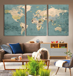Classic World Map Canvas Print | Framed Vintage Map Wall Art