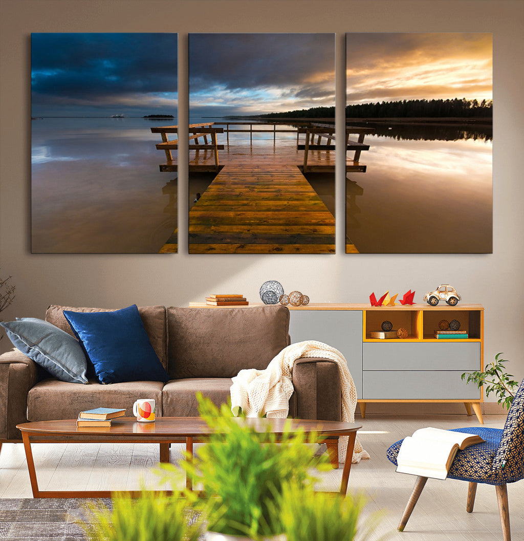Serene Lake Pier at Sunset Canvas Print | Landscape Wall Art | Ready to Hang