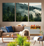 Misty Forest Wall Art Premium Canvas Print, Foggy and Serene Atmosphere