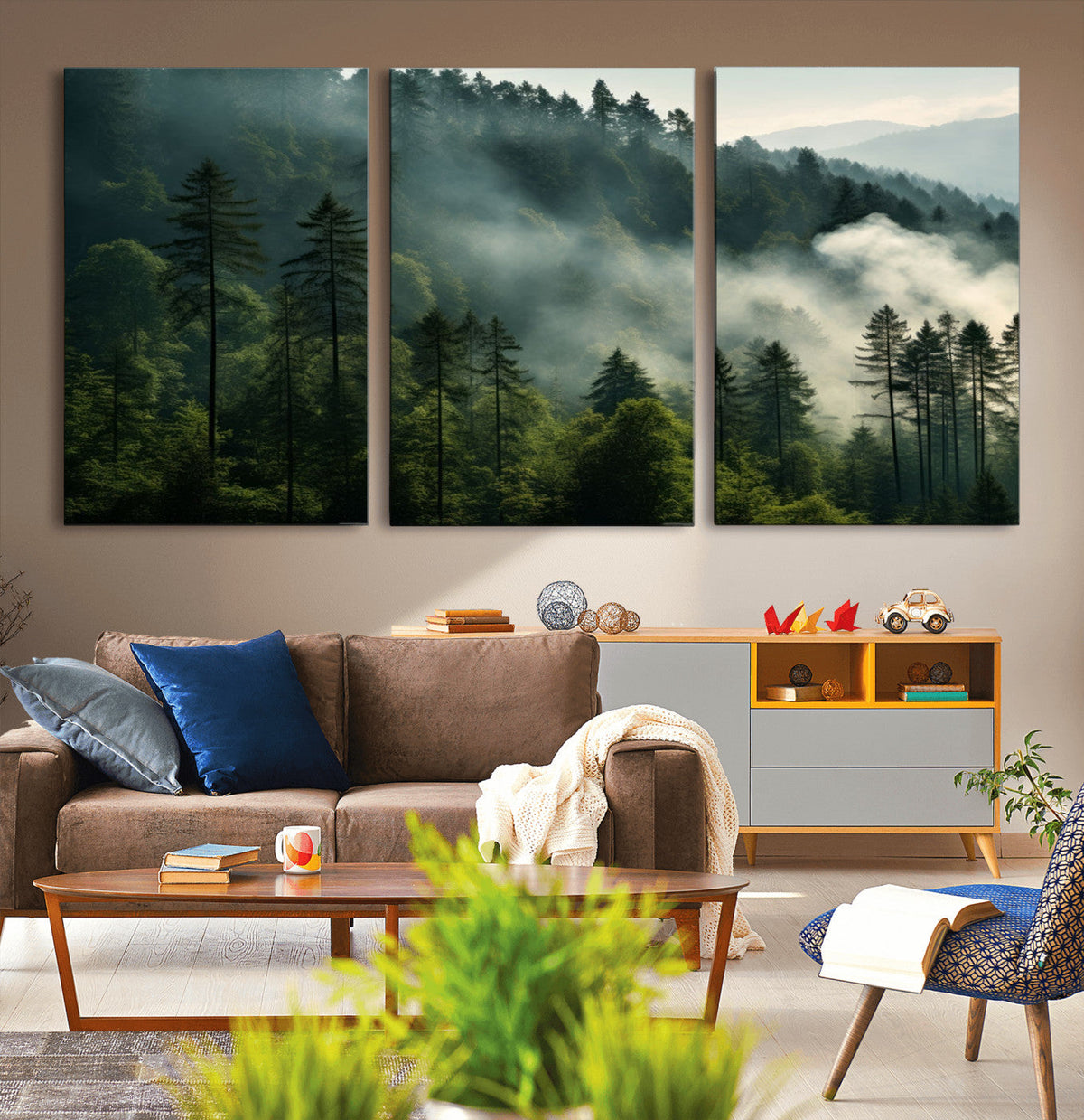 Misty Forest Wall Art Premium Canvas Print, Foggy and Serene Atmosphere
