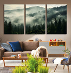 Captivating Misty Forest Wall Art Premium Canvas Print, A Foggy and Serene Atmosphere