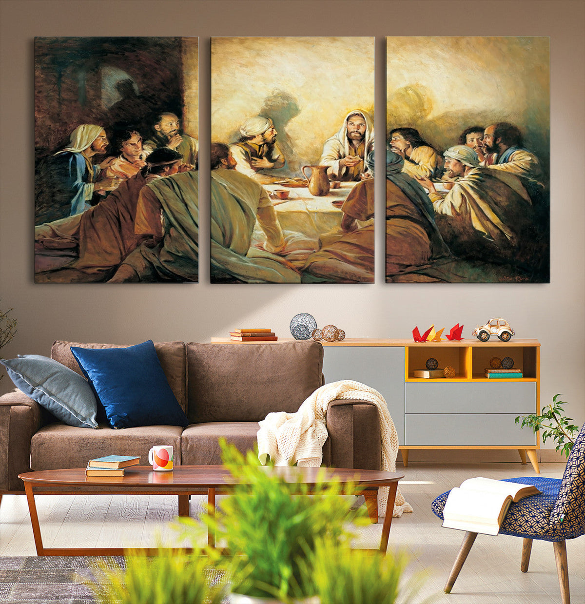 Last Supper Wall Art Canvas Print, Framed Jesus Artwork, Sacred Dining Scene