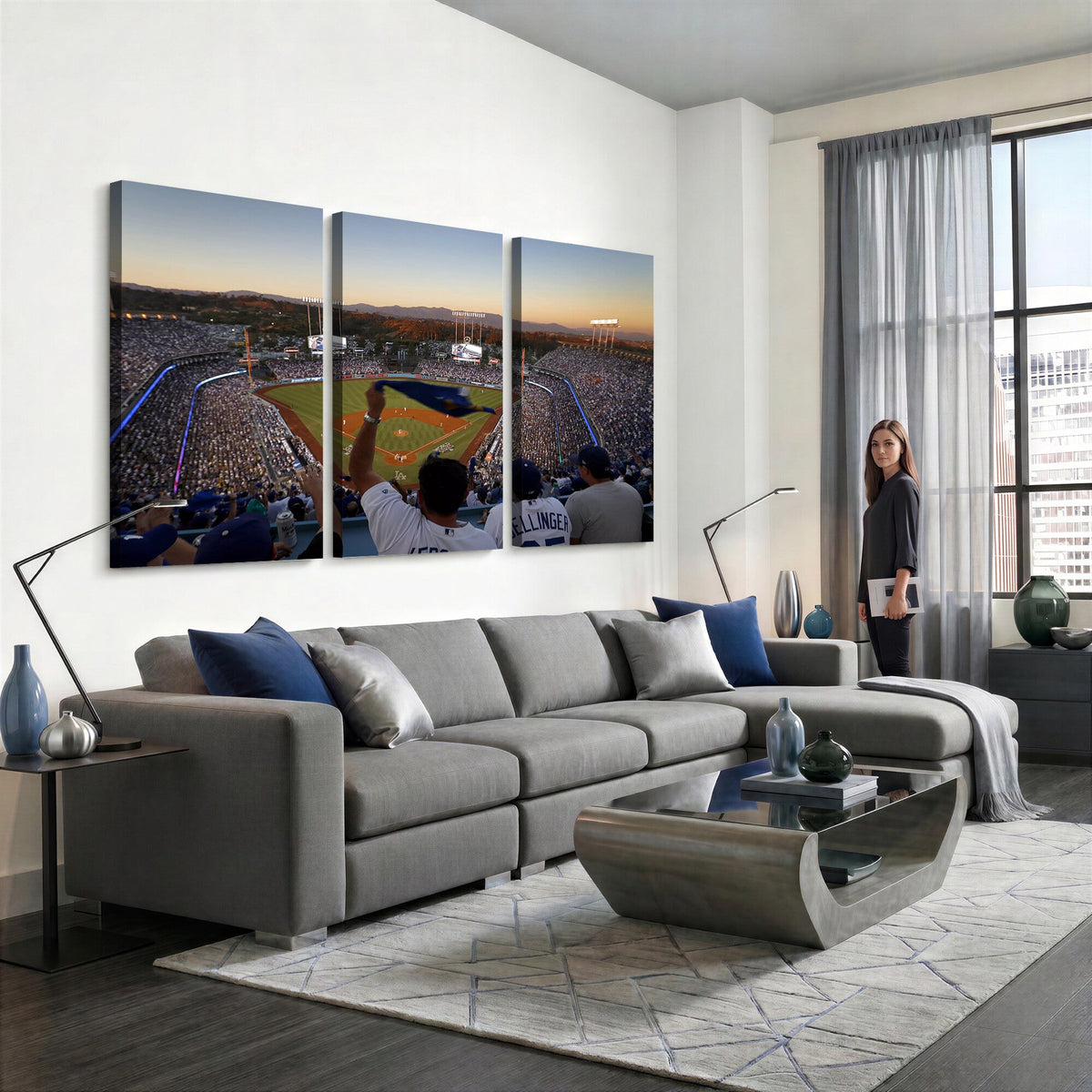 Dodger Stadium Sunset Game Triple Canvas Wall Art, Los Angeles Dodgers MLB Match
