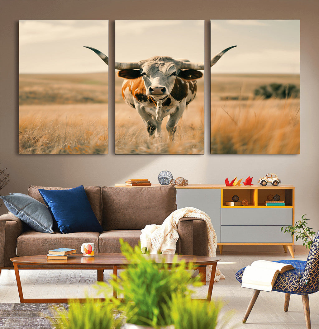 Texas Cow Wall Art Canvas Print for Farm House Wall Decor