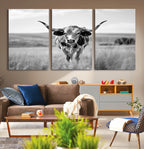 Texas Cow Longhorn Wall Art Canvas Print for Farm House Wall Art, Framed and Ready to Hang