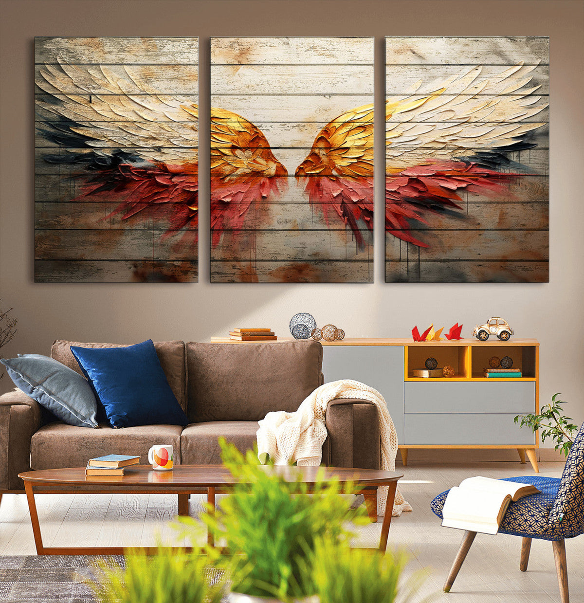 Abstract Angel Wings Canvas Wall Art, Modern Angelic Wings Decor, Framed and Ready to Hang