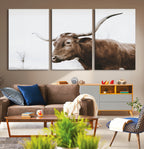 Rustic Bull Wall Art Canvas Print, Modern Longhorn Farmhouse Animal Decor