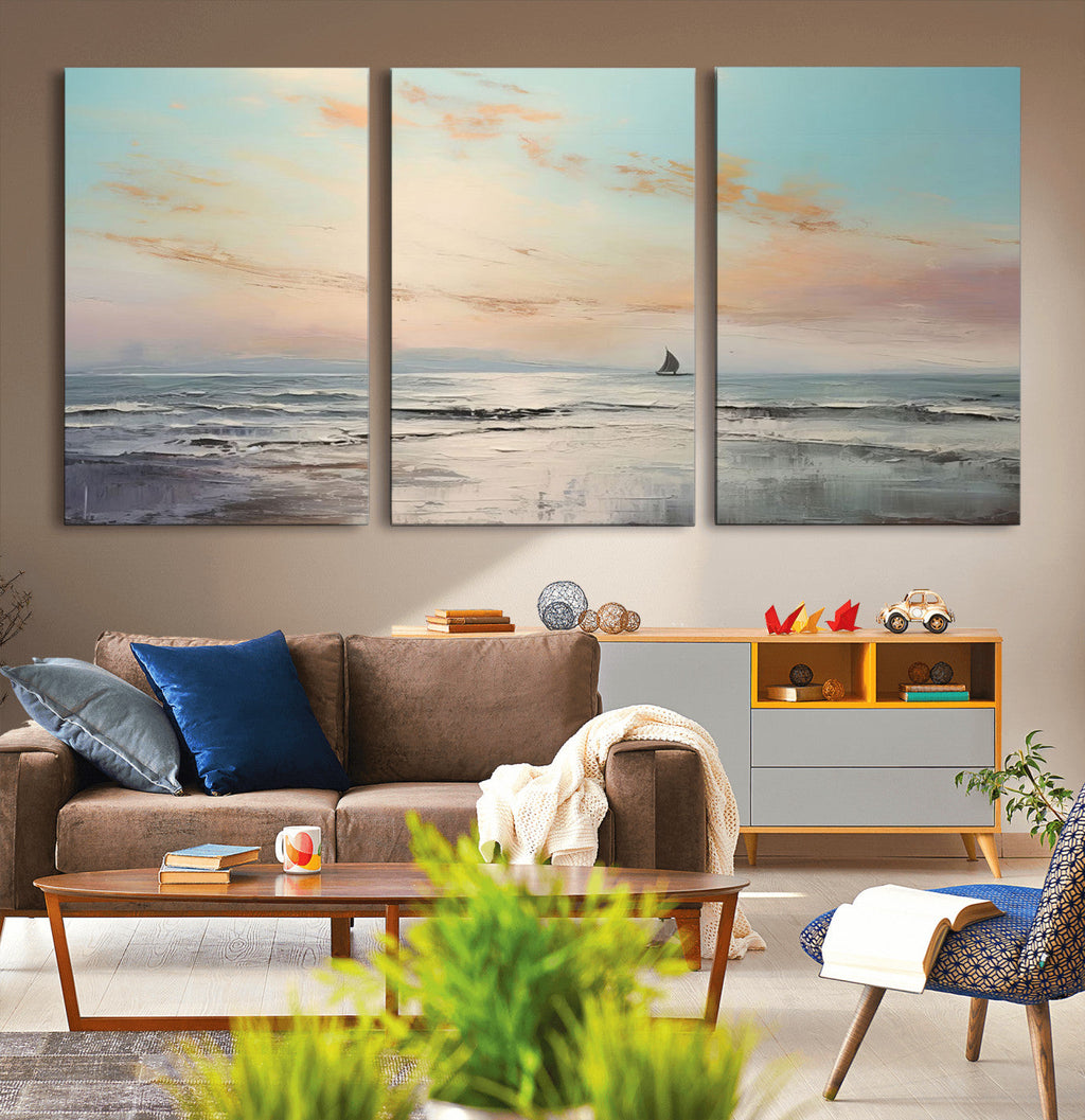 Abstract Ocean Wall Art, Boat Wall Art Canvas Print