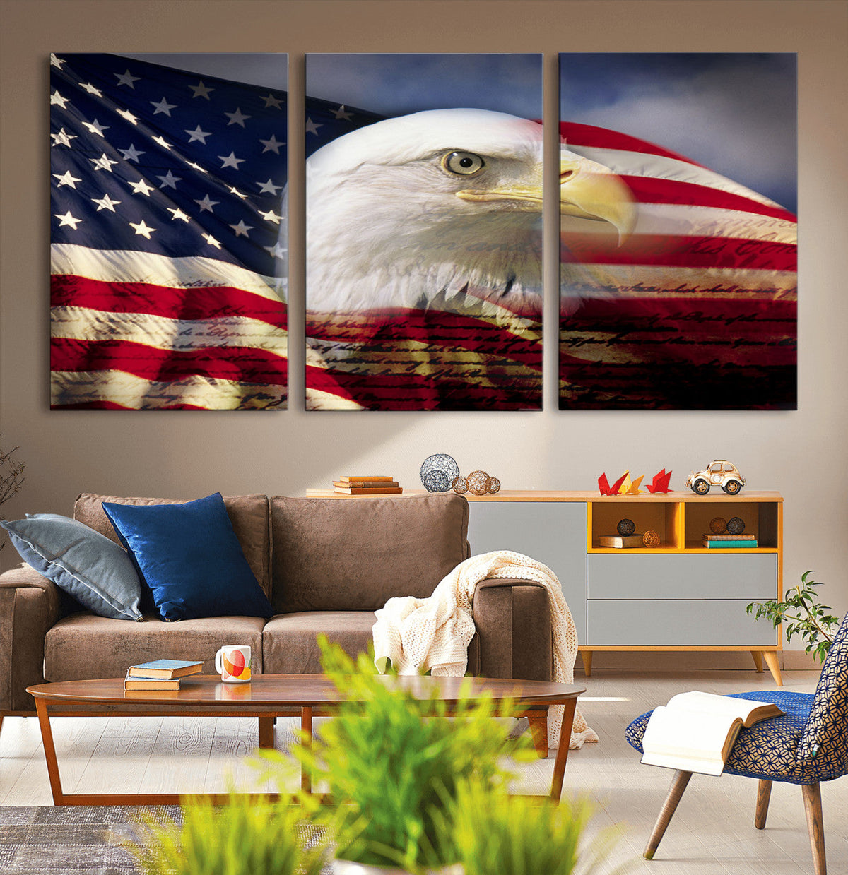 American Flag Eagle Symbol Wall Art Canvas Print, Patriotic American Flag Eagle Wall Art