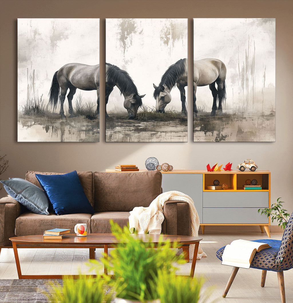 Chinese Ink Style Vintage Horses Wall Art Canvas Print