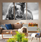 Black and White Horse Winter Wall Art, Ready to Hang