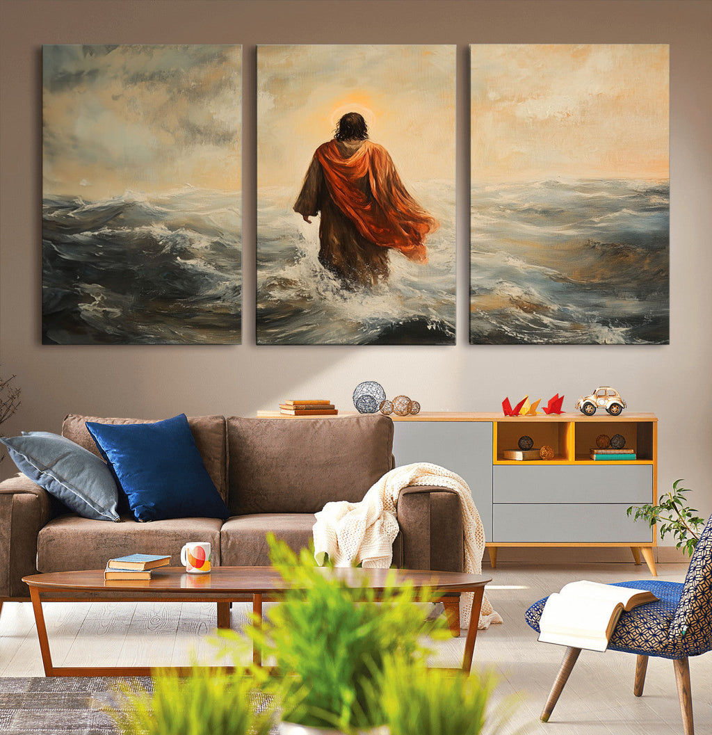 Jesus Walking on Water, Christian Wall Art, Jesus Christ Oil Painting Style Print
