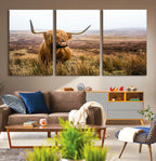 Scottish Highland Cow Canvas Wall Art, Rustic Farmhouse Decor