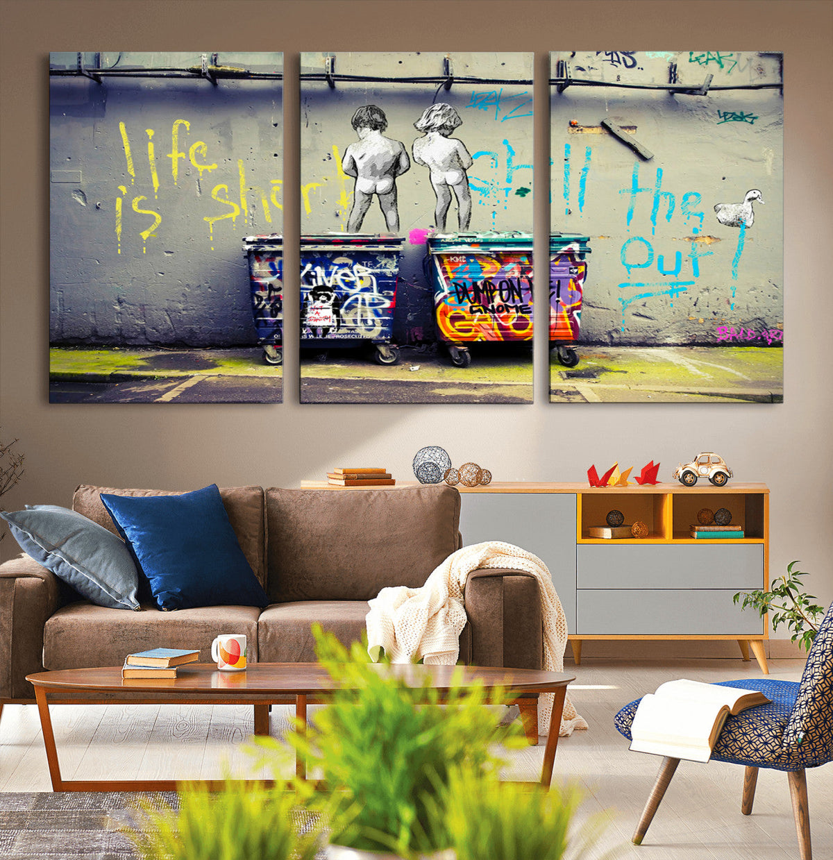 Banksy Life is Short Wall Art, Iconic Graffiti Street Art Canvas Print