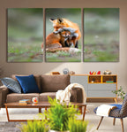 Heartwarming Fox and Baby Cub Wall Art | Canvas Print of Foxes in Nature