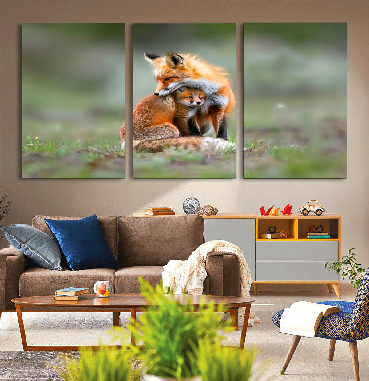 Heartwarming Fox and Baby Cub Wall Art | Canvas Print of Foxes in Nature