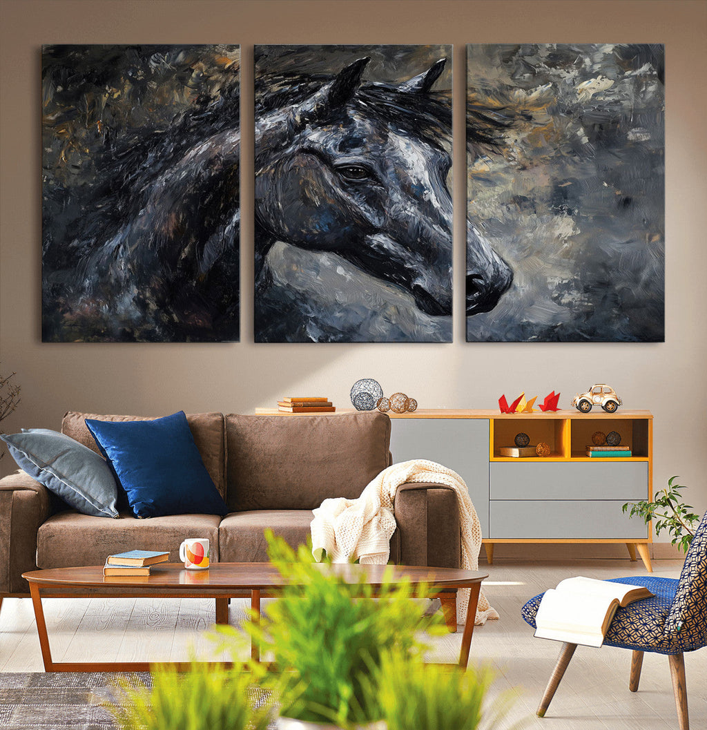 Large Abstract Horse Wall Art Canvas Print, Farmhouse Wall Art