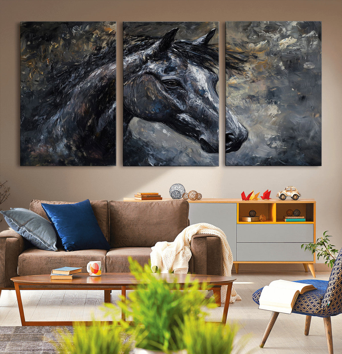 Large Abstract Horse Wall Art Canvas Print, Farmhouse Wall Art