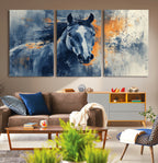 Abstract Blue Horse Wall Art Print Canvas | Western Horse Wall Art for Farmhouse Decor