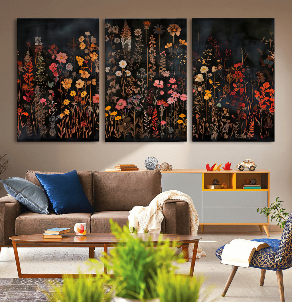 Large Floral Painting Print Illustration Flowers Canvas Wall Art