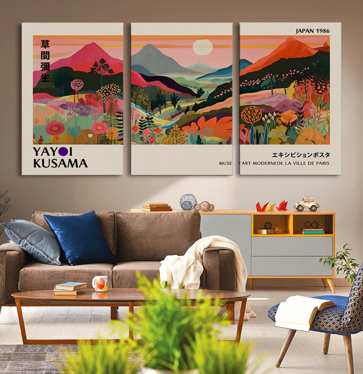 Yayoi 1986 Wall Art Print, Vibrant Wabi Sabi Japanese Abstract Design