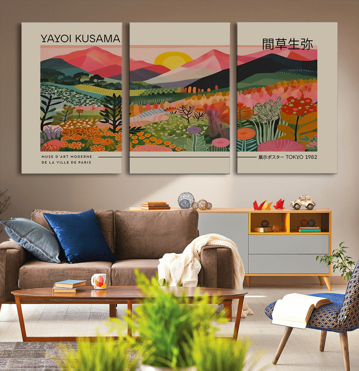 Yayoi Kusama 1986 Wall Art Print, Wabi Sabi Japanese Vibrant Abstract Landscape Canvas
