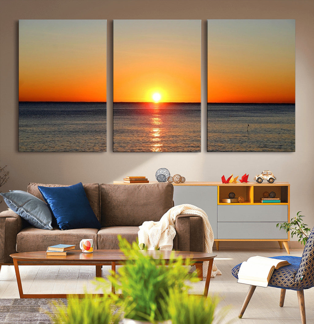 Golden Horizon Sunset Over Ocean Wall Art Canvas Print | Tropical Beach Canvas