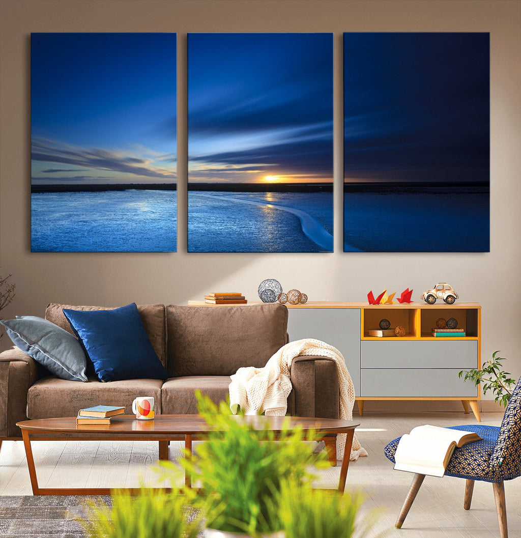 Blue Sunset Ocean Canvas Wall Art Print | Serene Coastal Horizon