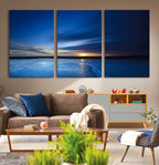 Blue Sunset Ocean Canvas Wall Art Print | Serene Coastal Horizon