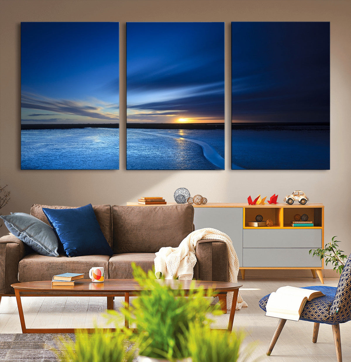 Blue Sunset Ocean Canvas Wall Art Print | Serene Coastal Horizon
