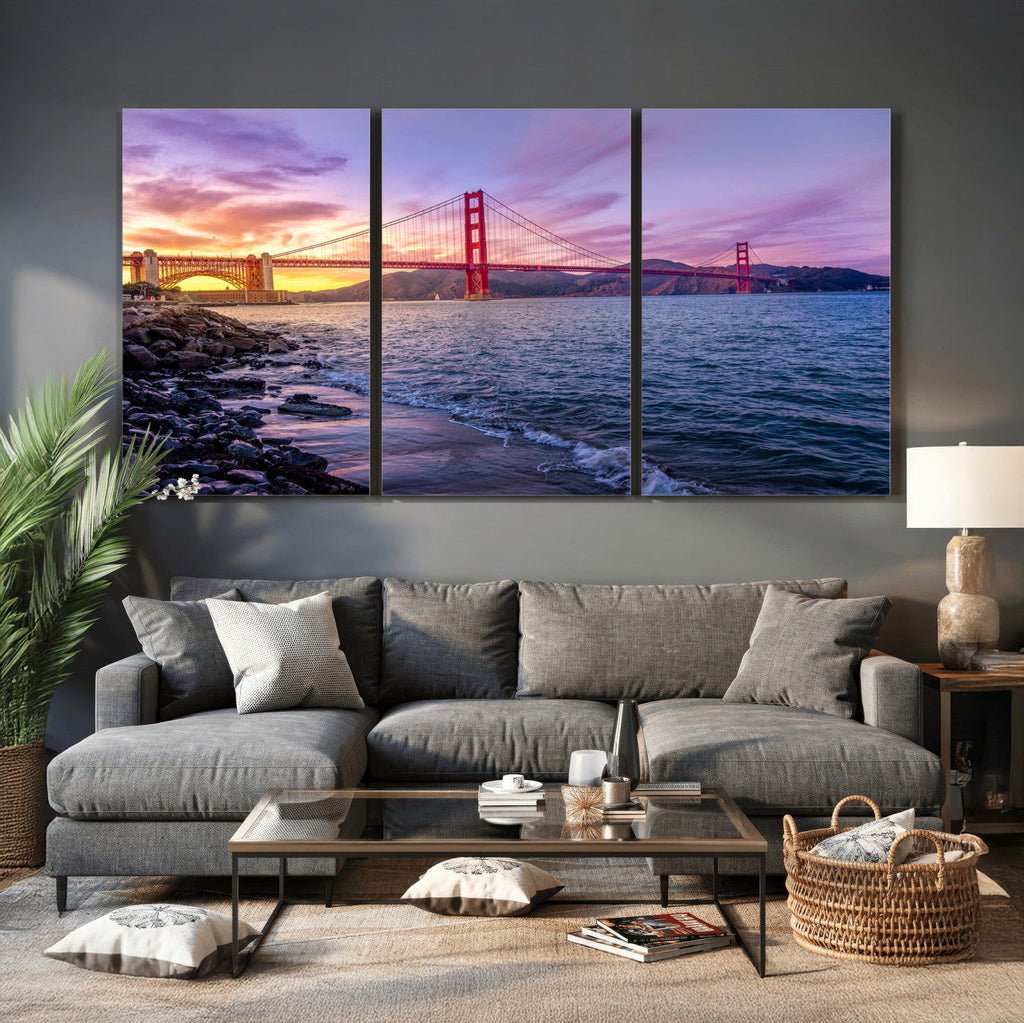Golden Gate Bridge Wall Art Canvas Print, Framed San Francisco Sunset Landmark