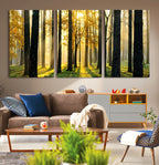 Sunlit Forest Wall Art Canvas Print, Large Framed Woodland Scene with Golden Light