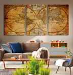 Vintage World Map Canvas Print | Antique Push Pin Travel Map