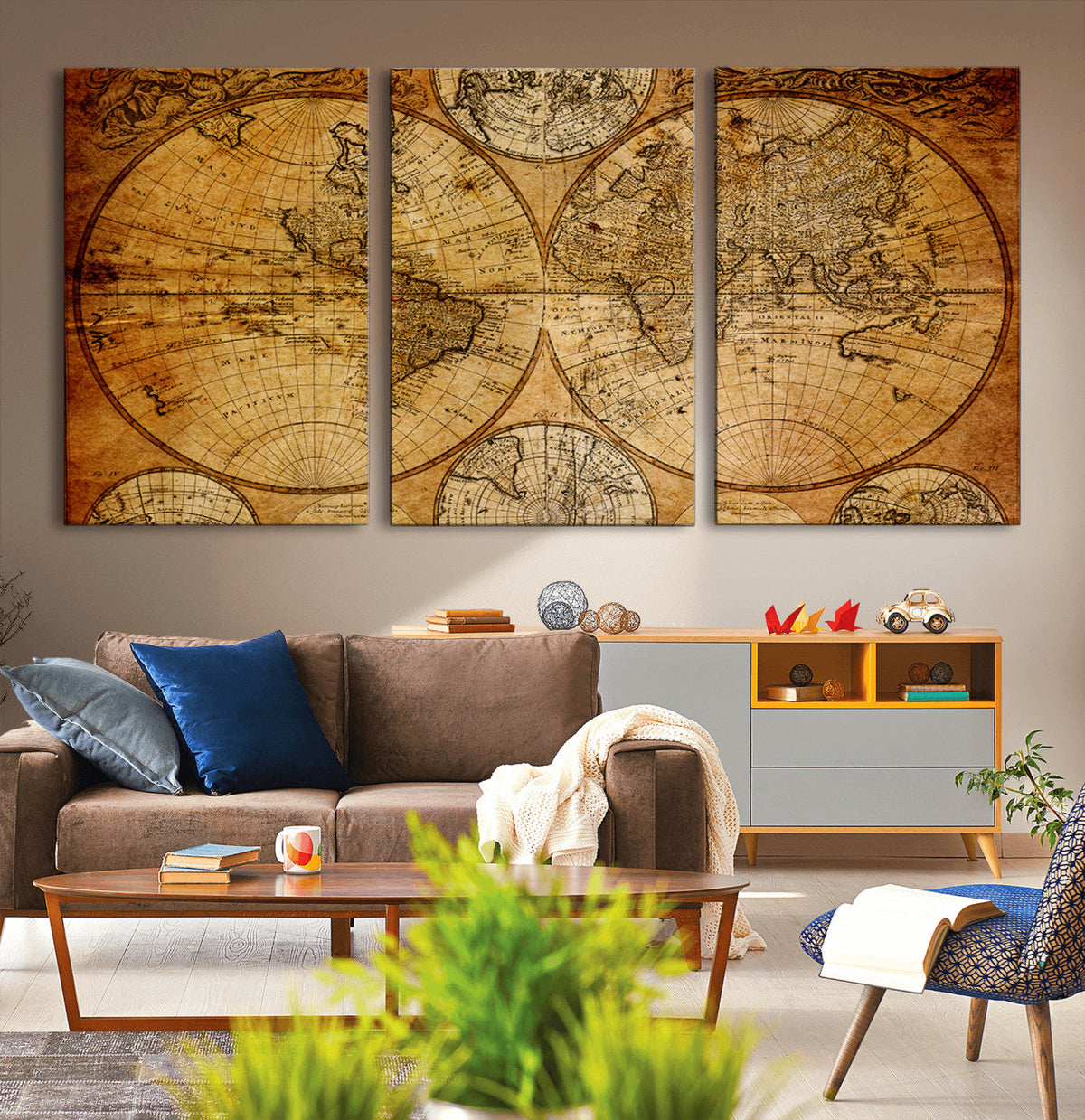 Vintage World Map Canvas Print | Antique Push Pin Travel Map