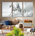 Large Wall Art Canvas Print, Beautiful Running White Horses