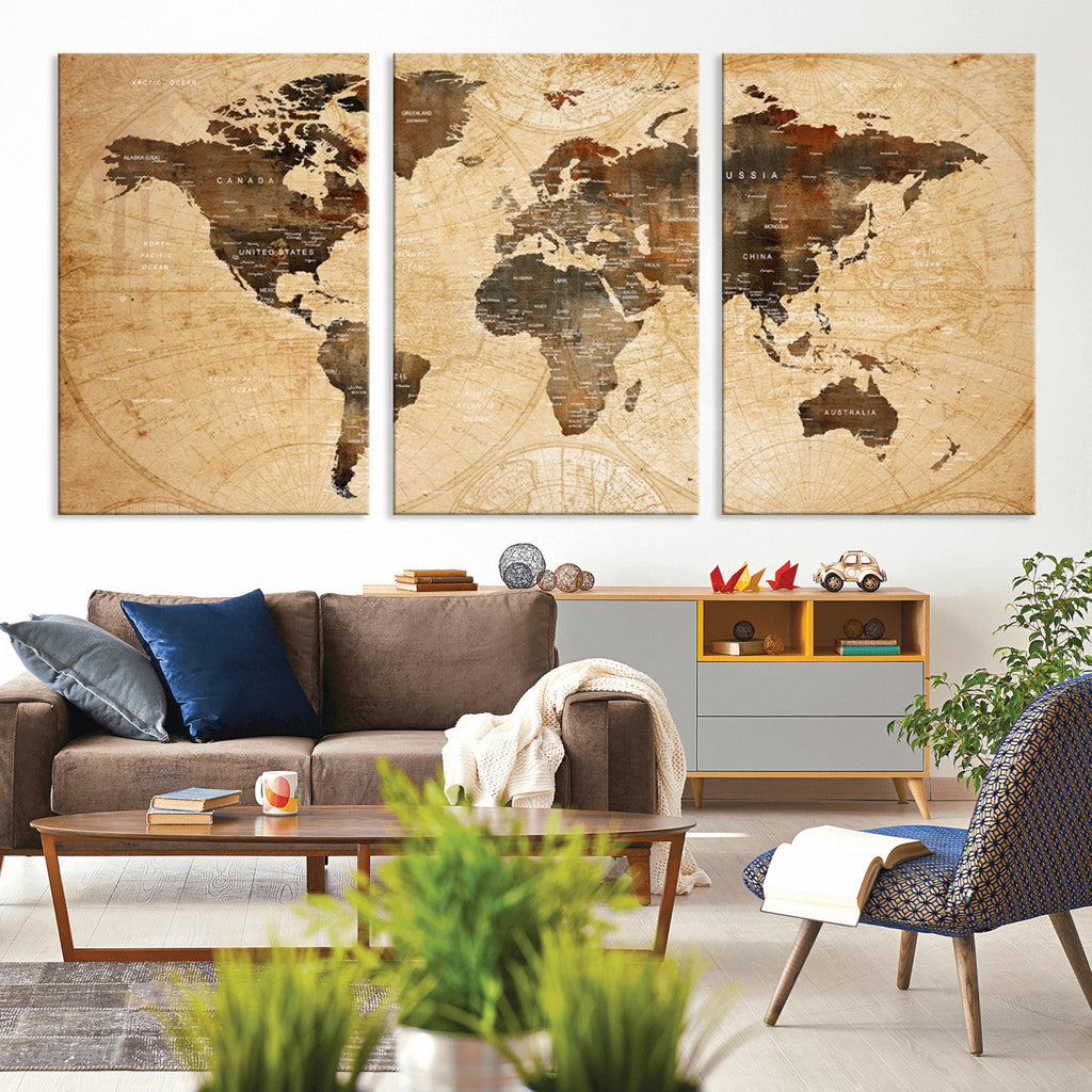 Push Pin World Map Canvas Print | Framed Travel Tracker Wall Art