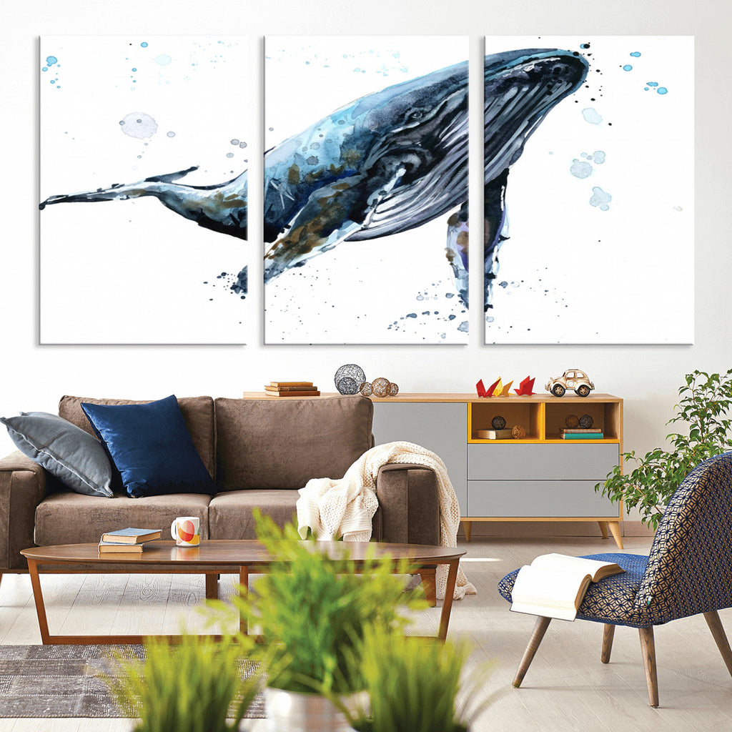 Watercolor Whale Wall Art Canvas Print
